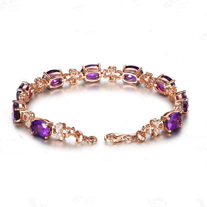 [Ready Stock]Set Bracelet Purple Diamond Ring Stylish Pendant Earrings