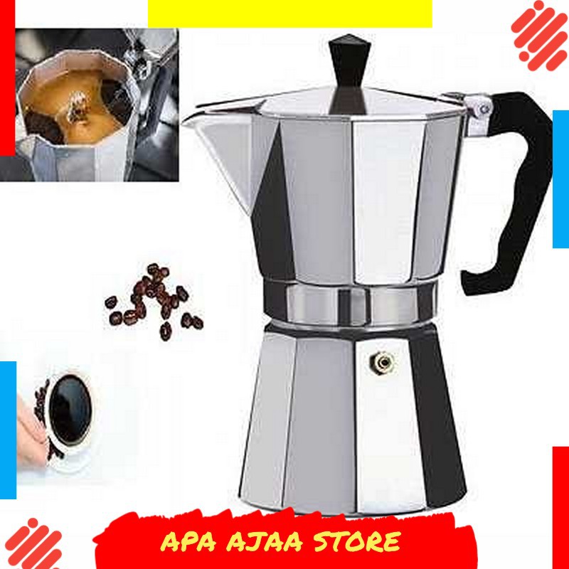 Terlariss !! OneTwoCups Coffee Maker Moka Teko Stovetop Filter 450ml 9Cup - JF112