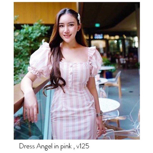 Dress Murah Baju Pesta Simple Model Gaun Pendek Motif Salur Stripe premium ANGEL STRIP PINK