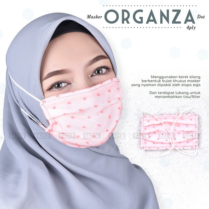 Masker Hijab Kain 4 Lapis Organza Motif Dot