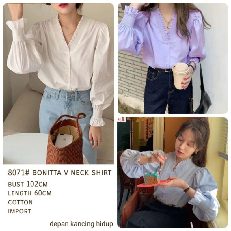 MDLV ~ 8071# Bonitta V Neck Shirt Blouse Korea Look Blouse Premium Atasan Import Fashion Import