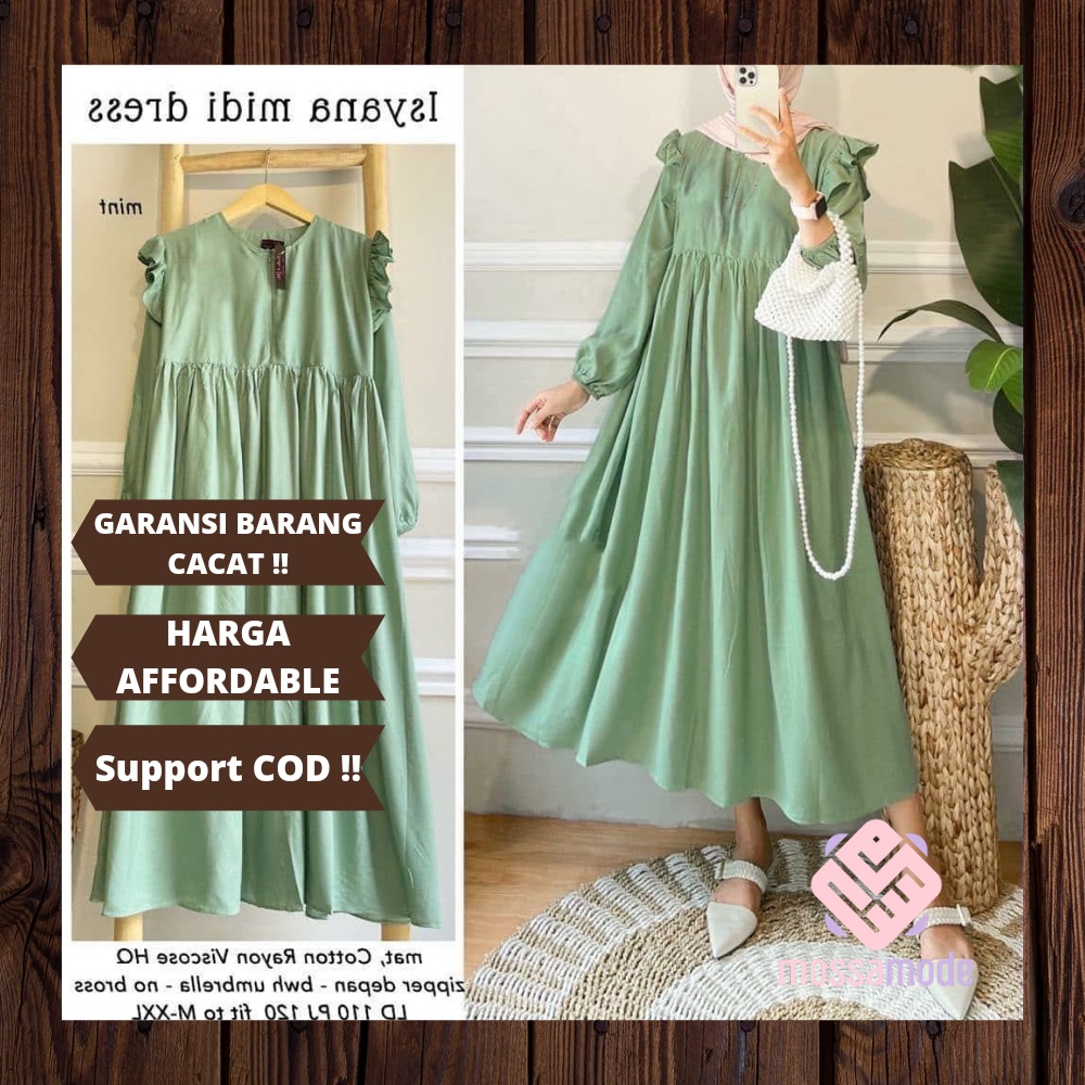 ISYANA MIDI DRESS - Dress Gamis Casual Model Midi Wanita Bahan Rayon