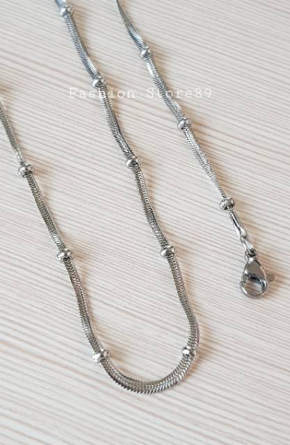 Kalung pipih biji lada gold white import titanium antikarat kalung belut pipih biji lada 45cm