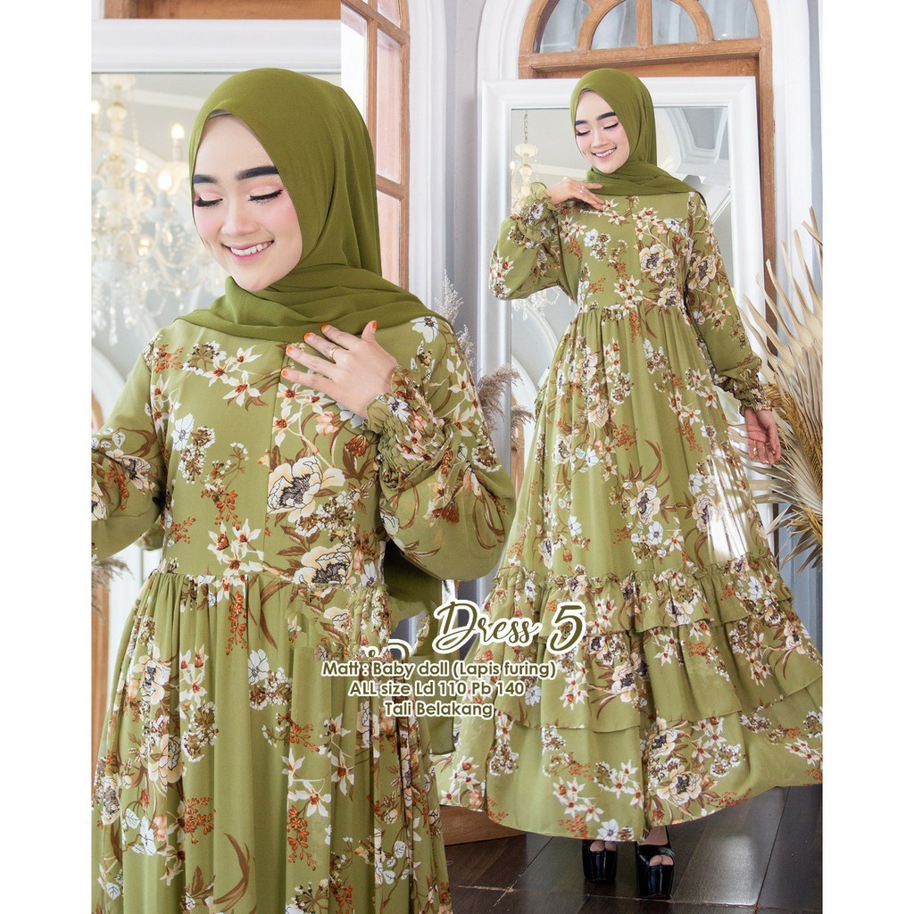 Gamis Terbaru 2021 Busana Muslim Wanita Baju gamis Wanita Motif Bunga