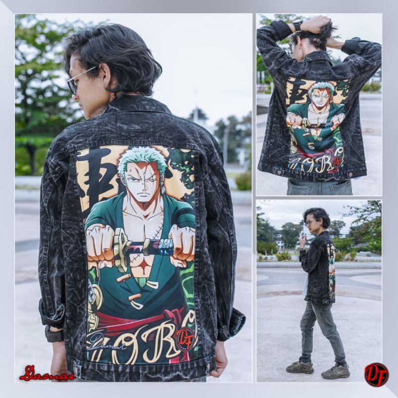 Jaket Jeans Blackwash printing One Piece Zorro