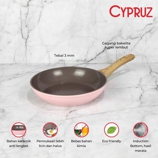 Cypruz FP-0890 Pink Ceramic Fry Pan Non Stick 18 cm Wajan Keramik