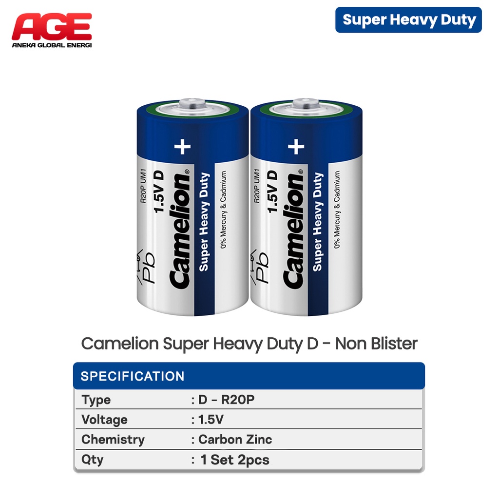 Camelion Baterai Super Heavy Duty R20 Battery Batere D Isi 2 PCS