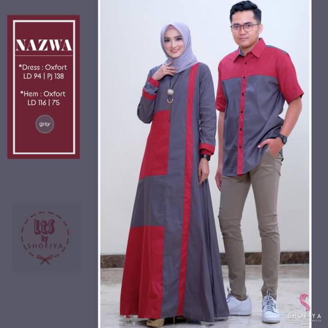 Nazwa Couple Original Lts By Shofiya Gamis + Kemeja Longdress Maxi Material Oxford Premium