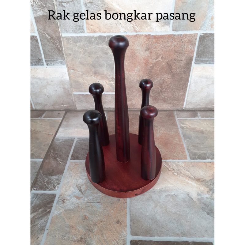 Rak Gelas Kayu/ Rak Gelas Bongkar Pasang Isi 5