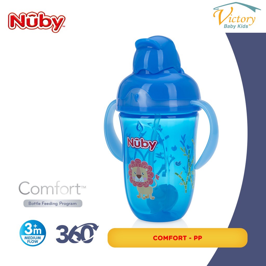 Nuby Kids Pp Comfort With Handle Blue Lion - Botol Minum Anak Flip It 270ml