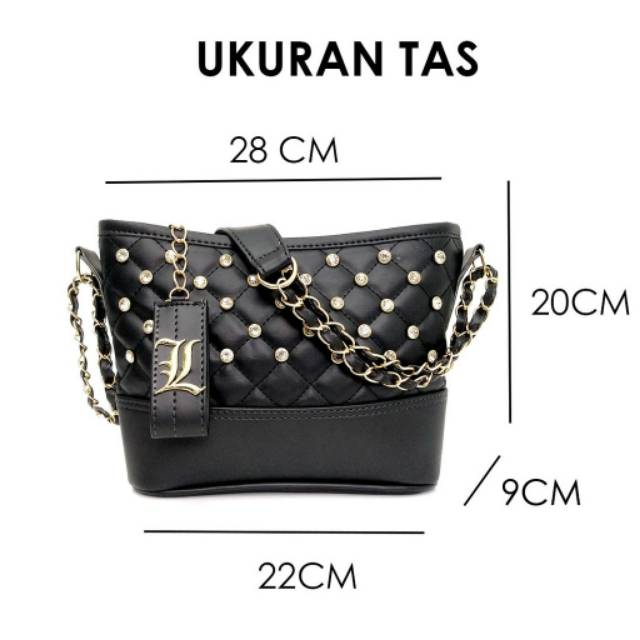 FASHIONSTOREKU TAS LEVEL GABRIELLE STUD DIAMOND FASHION IMPORT BATAM WANITA SLING BAG SELEMPANG PEST