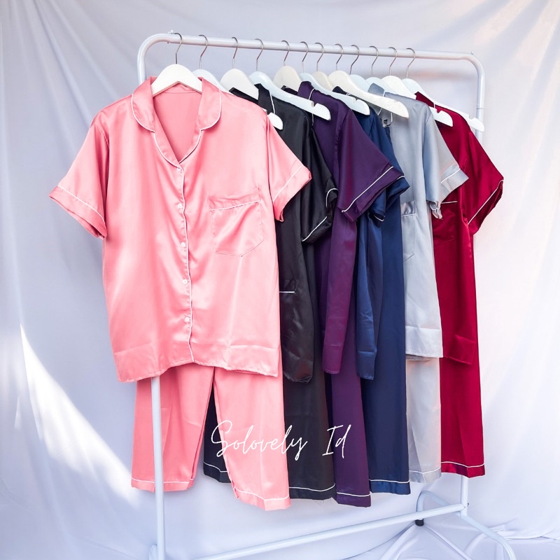 SOLOVELY BASIC SATIN PIYAMA - PIYAMA SATIN - SATIN PAJAMAS - PIYAMA MEWAH - PIYAMA MURAH