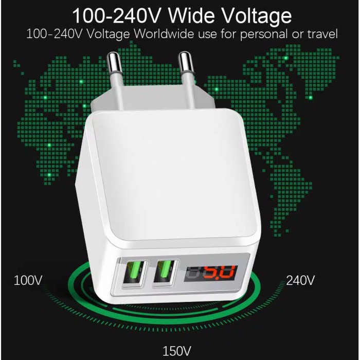 Adaptor Charger HP 2 Lubang USB 3.1A LCD Display Volt Meter Whale SUDA