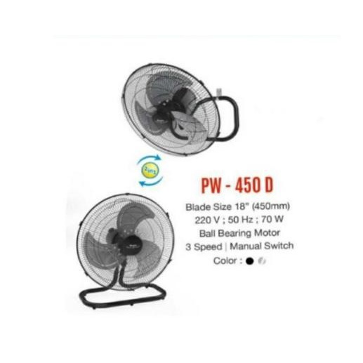 KIPAS ANGIN DINDING MASPION PW-450D  2IN1 TEMBOK DAN DUDUK HITAM POWER FAN PW 450 D