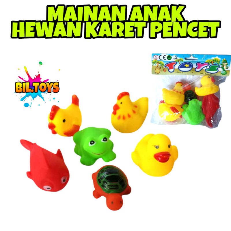 MAINAN HEWAN KARET PENCET CITCIT MAINAN MANDI BAYI ISI 6PCS