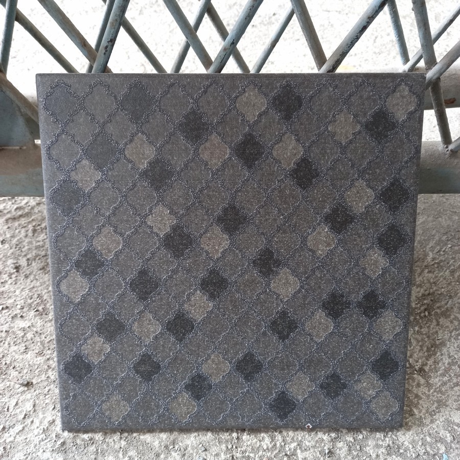 Jual KERAMIK LANTAI 25X25 KASAR HITAM ABU KOTAK HEXAGON-KERAMIK LANTAI