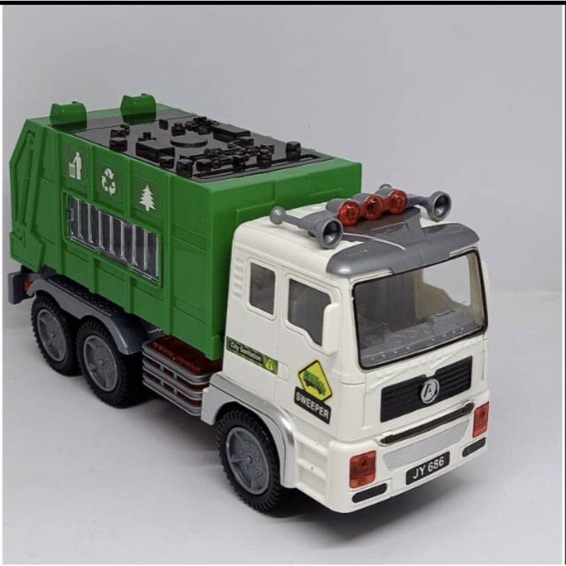 mainan mobil hijau truk sampah baterai edukatif