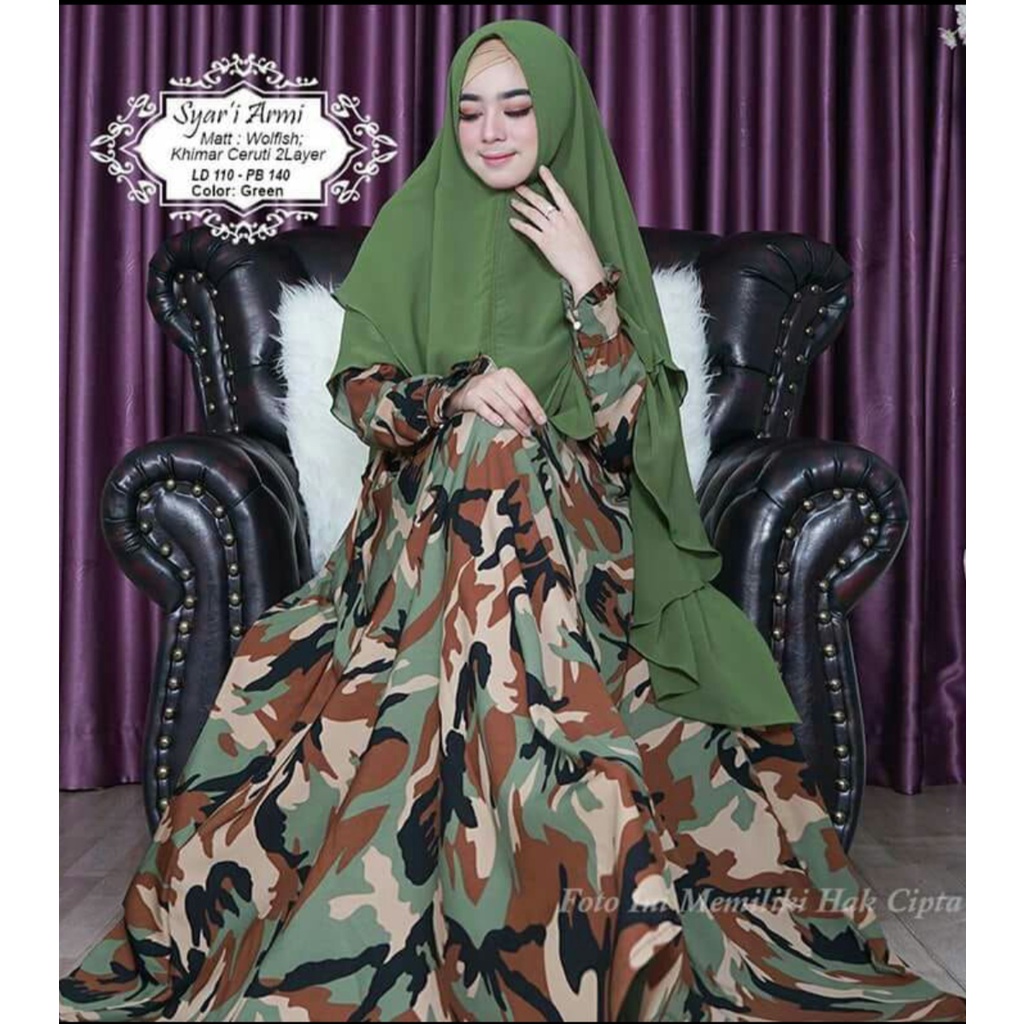 Gamis  syarii army monalisa premium /fashion muslim pakaian wanita busana muslim terbaru/kekinian