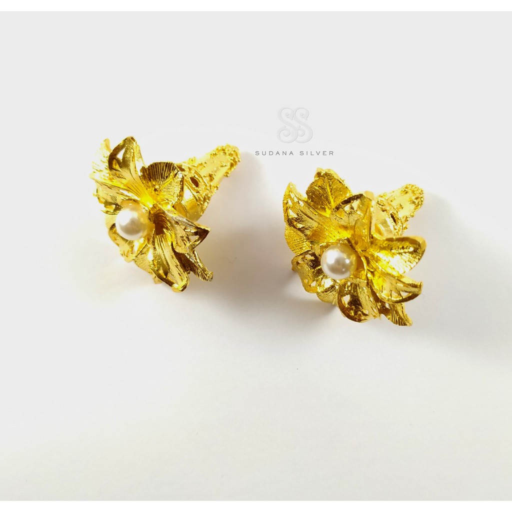 Subeng Giwang Motif Pucuk Mutiara  Gold Alpaka Bali