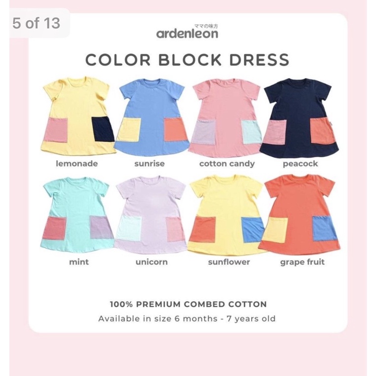 ArdenLeon COLOR BLOCK DRESS 3L4L5L / Arden Leon Terusan Anak Perempuan Size Besar