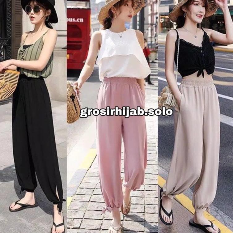 Terjamin Celana joger panjang wanita cewek murah kekinian model jogger pants tali bawah serut terlar