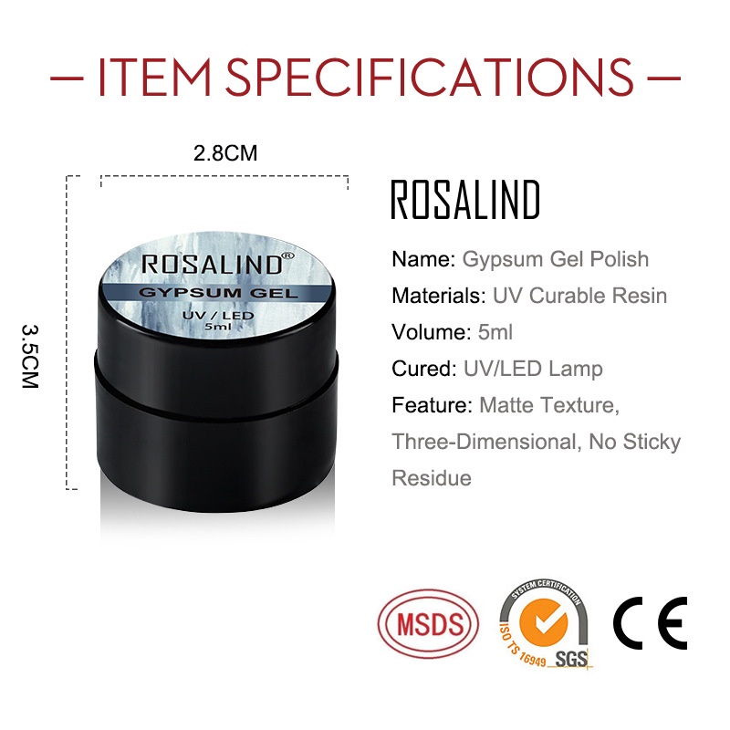 Rosalind Gypsum Series 5ml / Rosalind UV Gel Polish/3D Dekorasi Nail Arts/ Kutek / Cat Kuku/ Gel polish/ Kutek UV/ Kutek Gel UV/craft gel