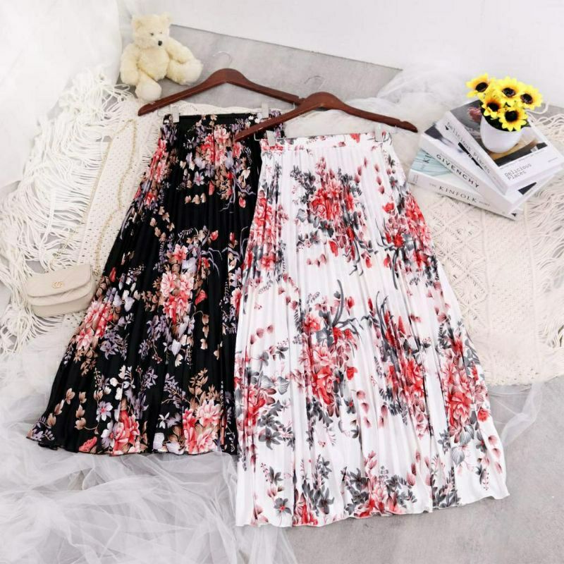Rok Plisket Terbaru Motif Bunga Kekinian by Fashion Hijab Solo