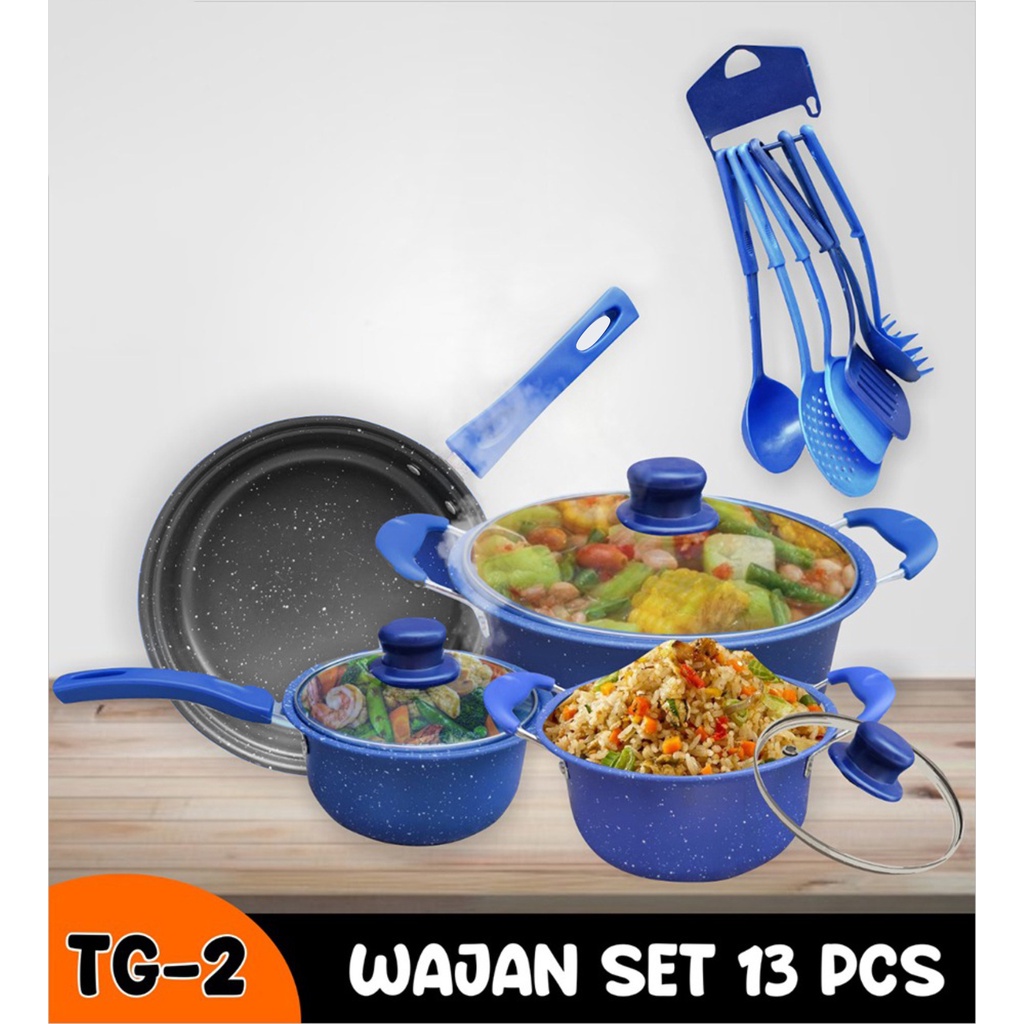 Panci Set Teflon Marble 13 Pcs Cookware Set Tutup Kaca TG-2