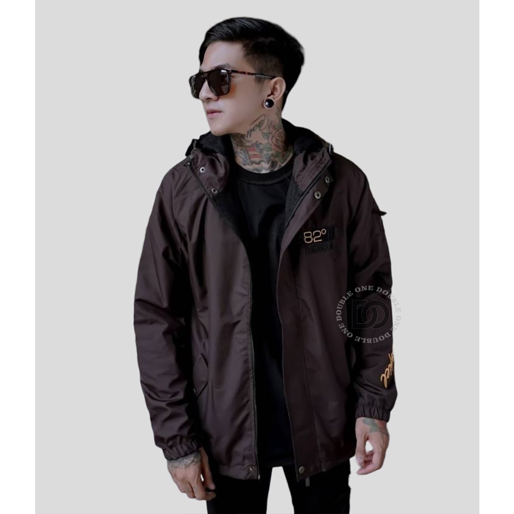 DOUBLE ONE - Jaket Hoodie Parasut Casual Reglan Original THE BOJIEL  / Jaket Taslan Pria / Jaket Waterproof Brown