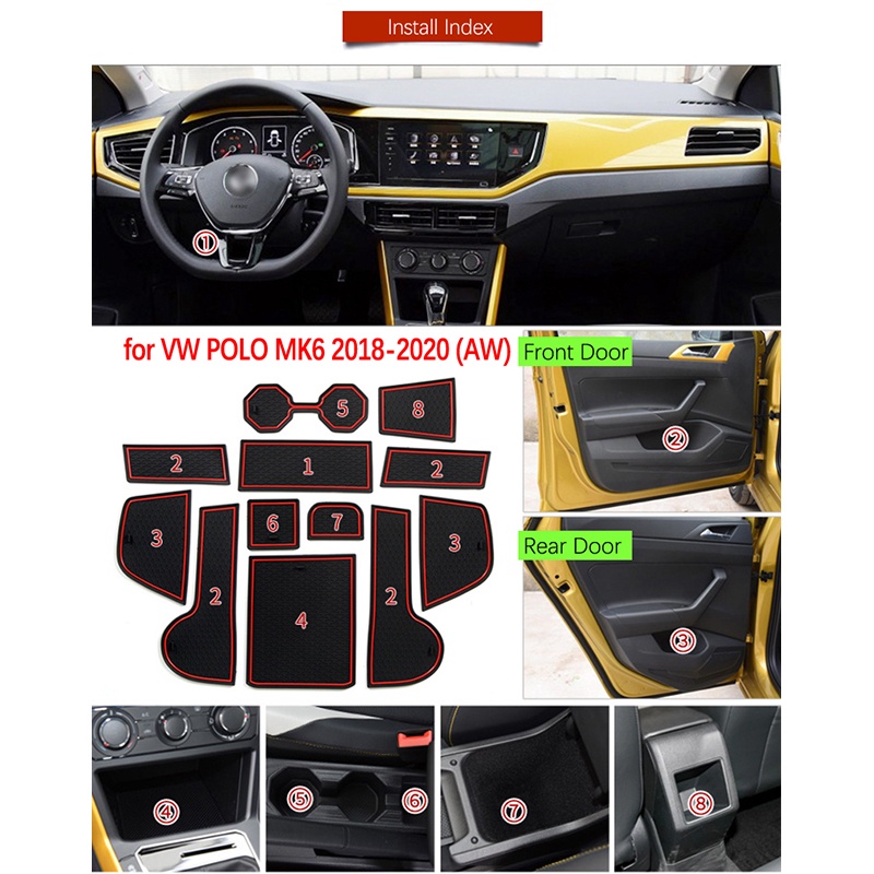 12pcs Pad Karet Anti Slip Untuk Pintu Mobil VW Volkswagen POLO MK6 AW 2018 2019 2020 2021