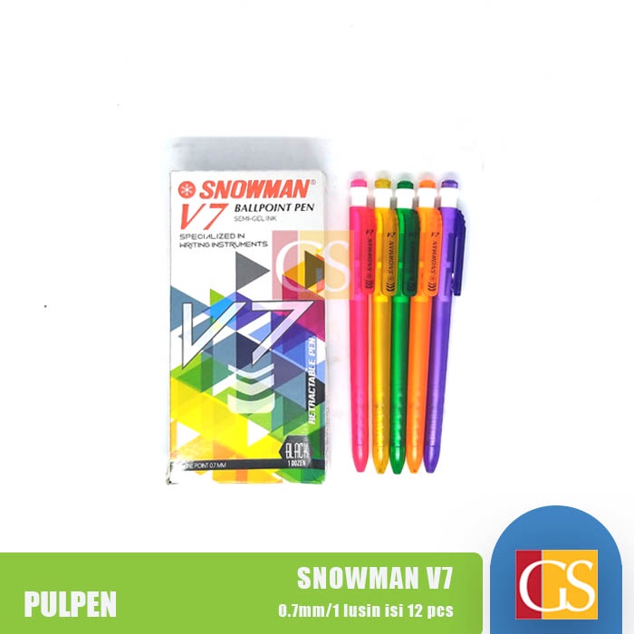

Pulpen Snowman V7 0.7mm Hitam Cetekan Warna Warni Satuan / 1pcs