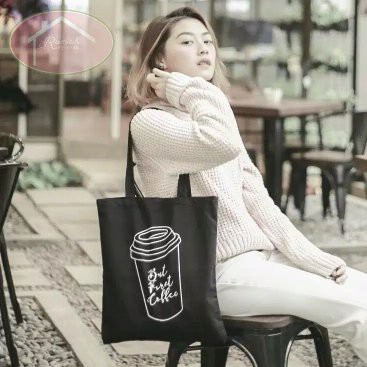 GROSIR (RESLETING) BISA COD TOTEBAG / TOTE BAG QUOTE KOPI RELAX LOVE GARIS