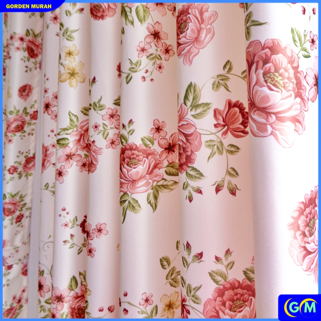 Gorden pintu jendela blackout import motif bunga shaby Smokring 12 ring 6 lipatan-Vanda coklat