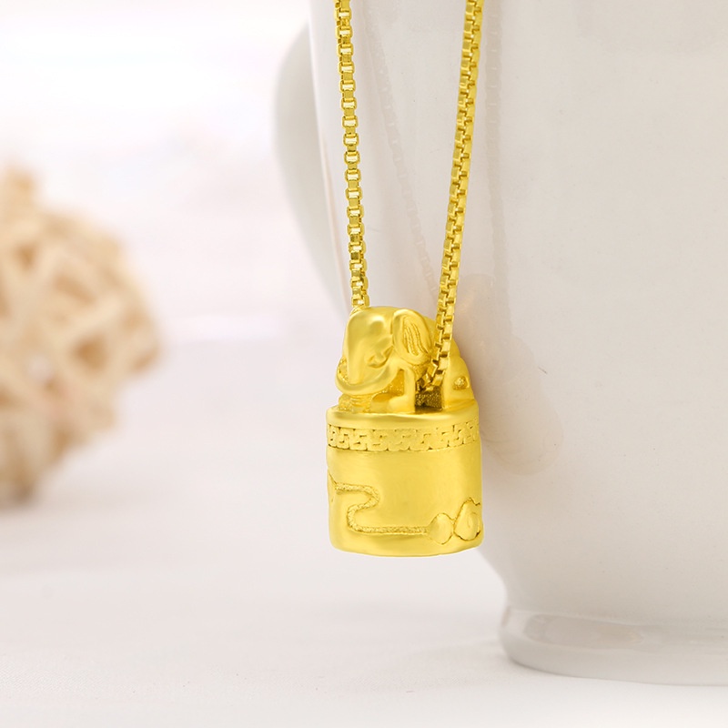 Kalung Lapis Emas Asli Kadar 375 Dengan Liontin Bentuk Gajah 3D Gaya Antik