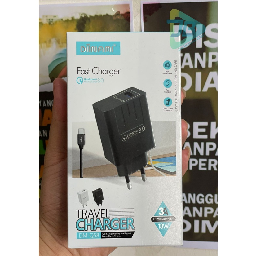 Q58 Charger DIINAMI Power 3A 18W Quick Charging TIPE C USB Fast Charging Port Smart Protection Garansi Resmi 1 Tahun JB5302