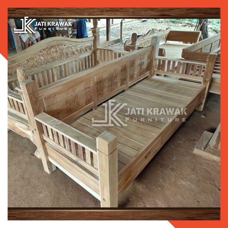 Daybed Bale Bale Ukiran Bambu | Bangku Minimalis Ukiran Bambu Kayu Jati