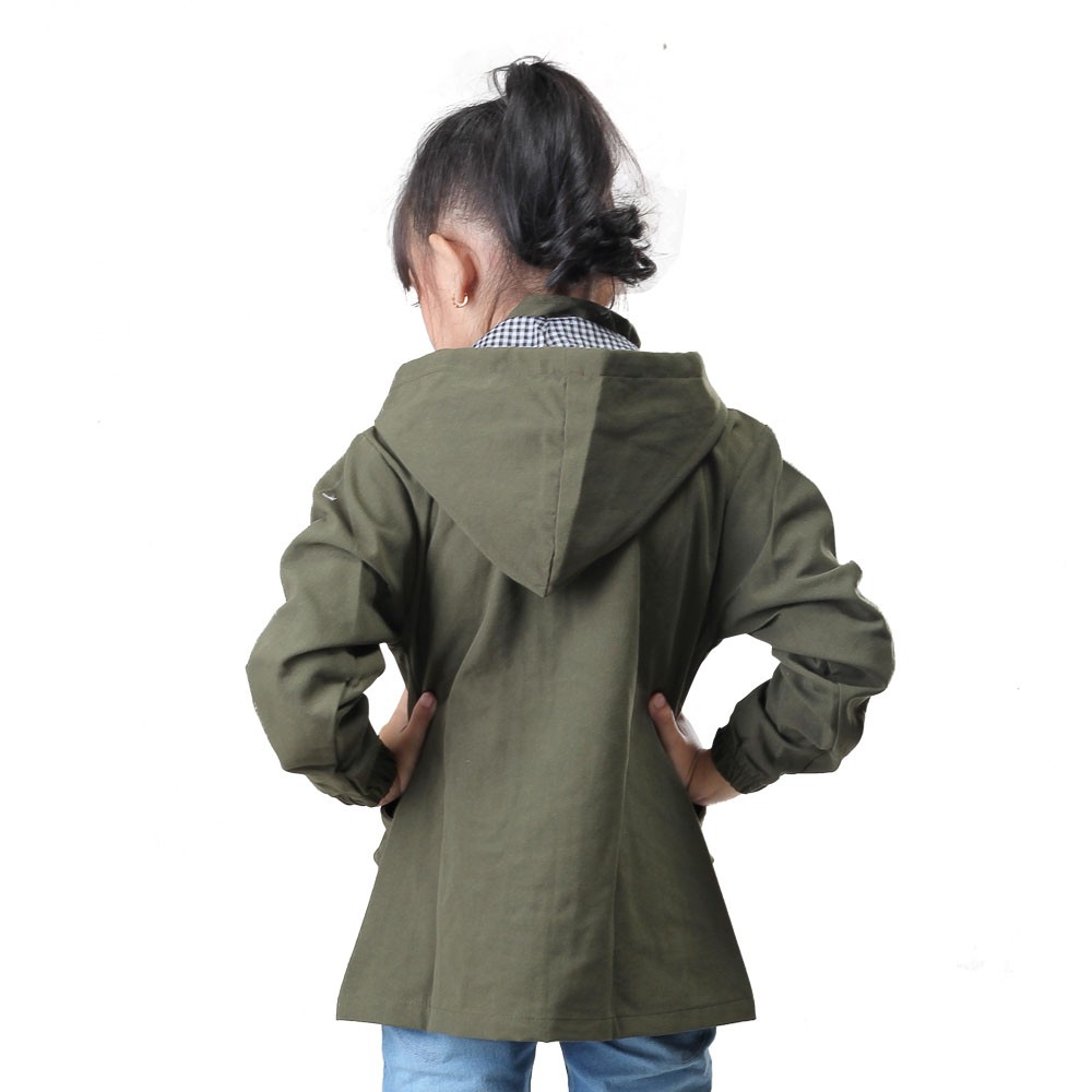 Jaket Anak Perempuan Canvas Hoodie Hijau Olive Army Size 6 8 10 tahun Original Branded Infikids-2
