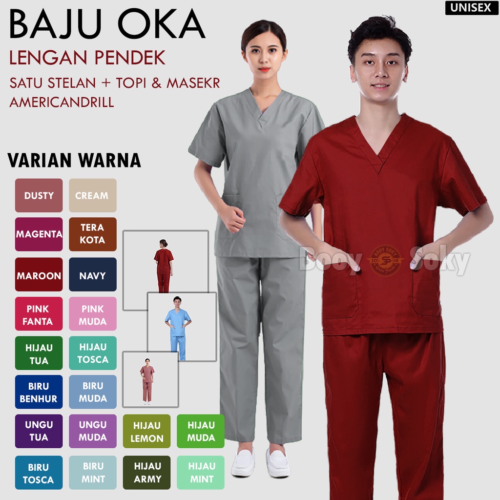 Baju Ok Oka Dokter Jaga Perawat Scrubs Petugas Medis Lengan Pendek