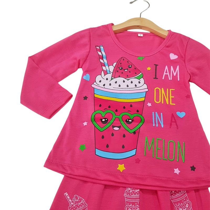 SETELAN BAJU ANAK PEREMPUAN SIKUNING NEW MOTIF WATERMELON 2-6 TAHUN