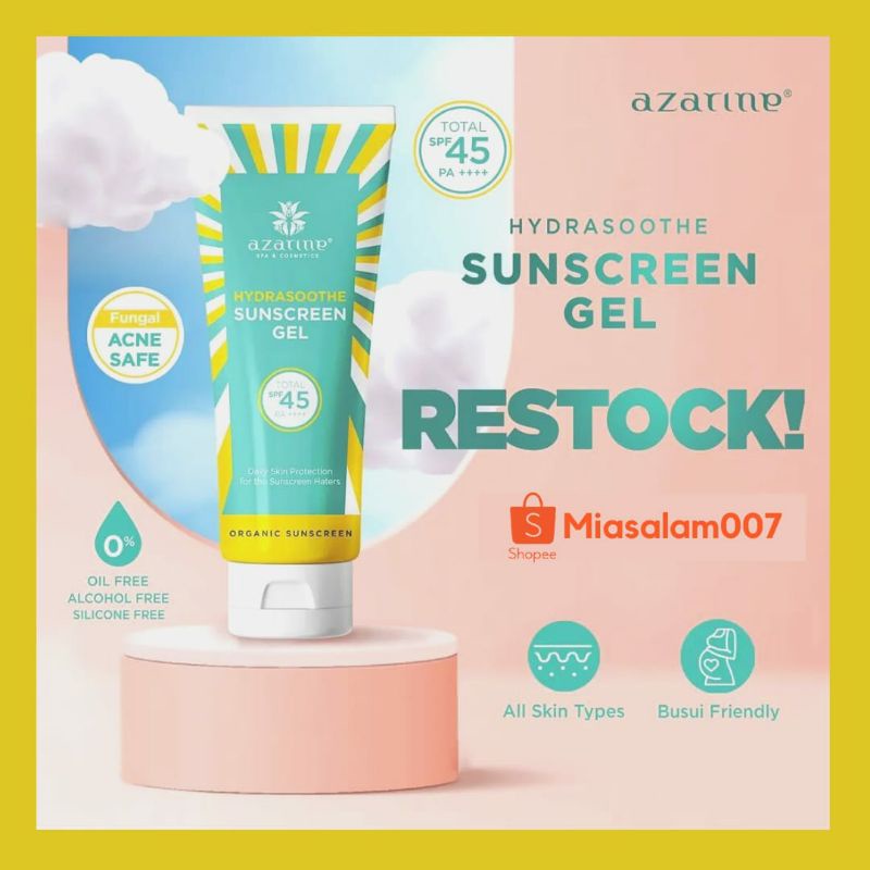 Azarine Hydrasoothe Sunscreen Gel Spf 45 PA++++ 50ml /Azarine Sunscreen /Hydramax C Sunscreen Serum SPF 50 / Mist