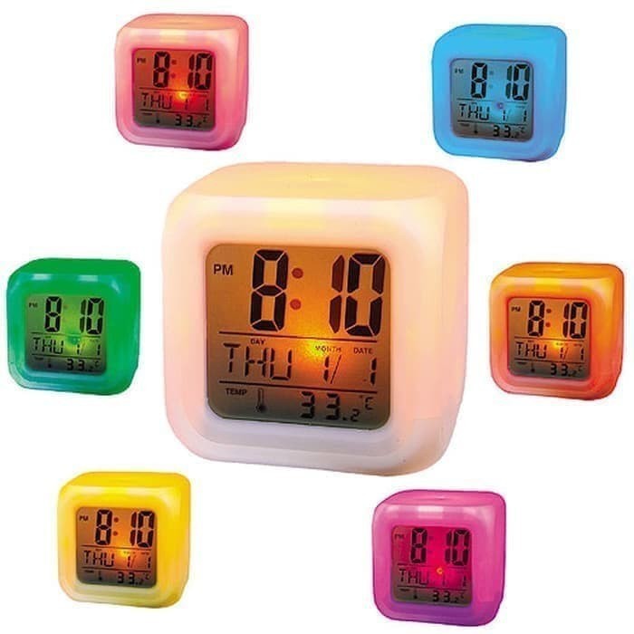 Trend-Jam LED Meja Kubus Digital Alarm Berubah 7 warna Moody Clock Glowing Jam