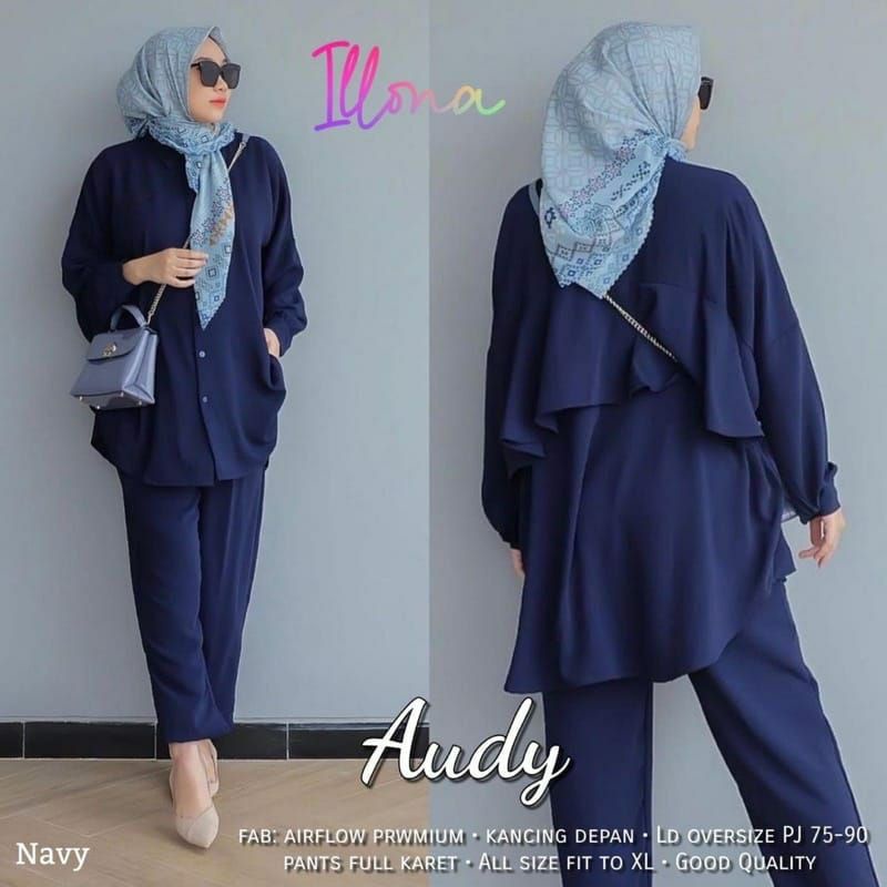 Audia Set - One Set Wanita Import Crinkle Airflow Premium Setelan Wanita Celana Lengan Panjang Baju Wanita Kekinian LD 120 cm