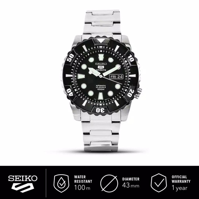 Jam Tangan Pria Seiko 5 SNZJ19K1 Automatic 23 Jewels Black Dial Stainl