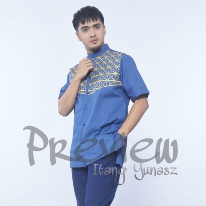 baju koko preview Sz007 lengan pendek warna biru jaring orange