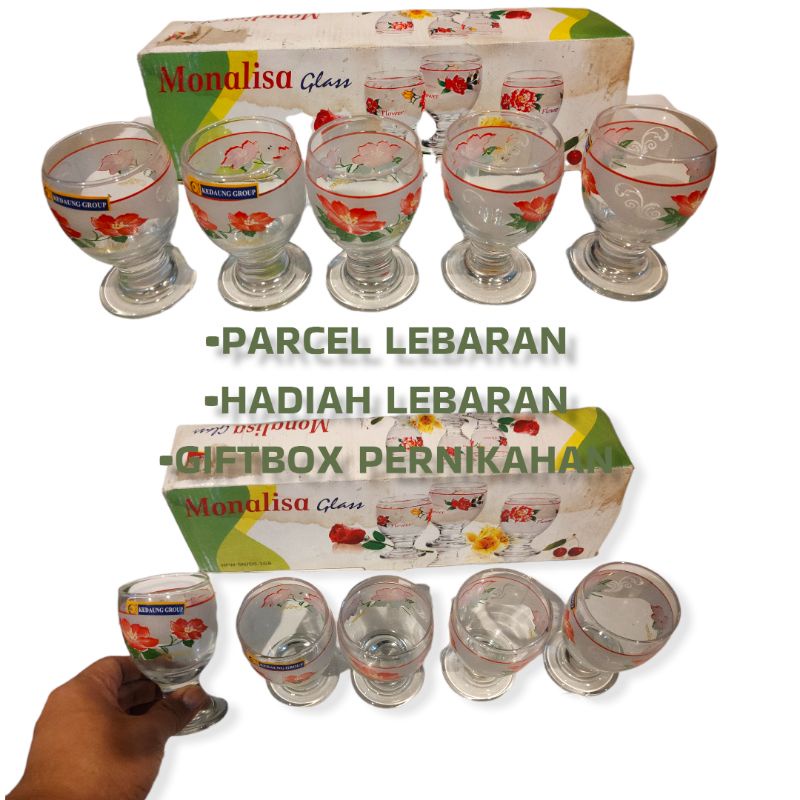 PAKET LEBARAN//PARCEL LEBARAN//HADIAH PERNIKAHAN//GIFTBOX//5 IN 1 BOX MONALISA GLASS (KEDAUNG GROUP)