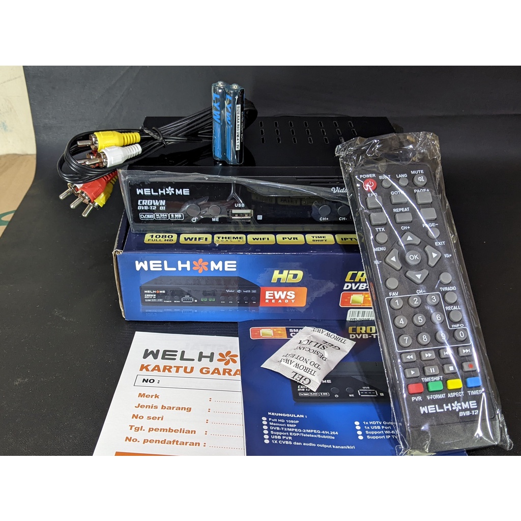 STB Set Top Box Welhome Digital TV Receiver DVB-T2 01 Penangkap siaran TV Digital HD Crown EWS Ready 1080 FHD IPTV 8mb Memory Smart Chip Wifi Dongle Noise