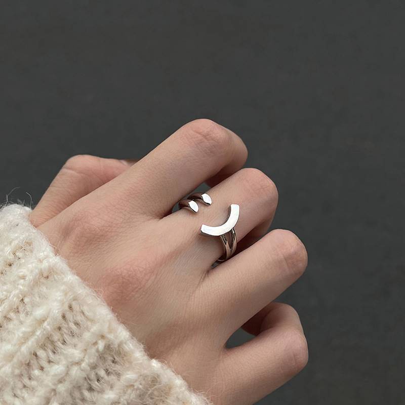 Cincin Model Terbuka Motif Smiley Gaya Korea Untuk Wanita