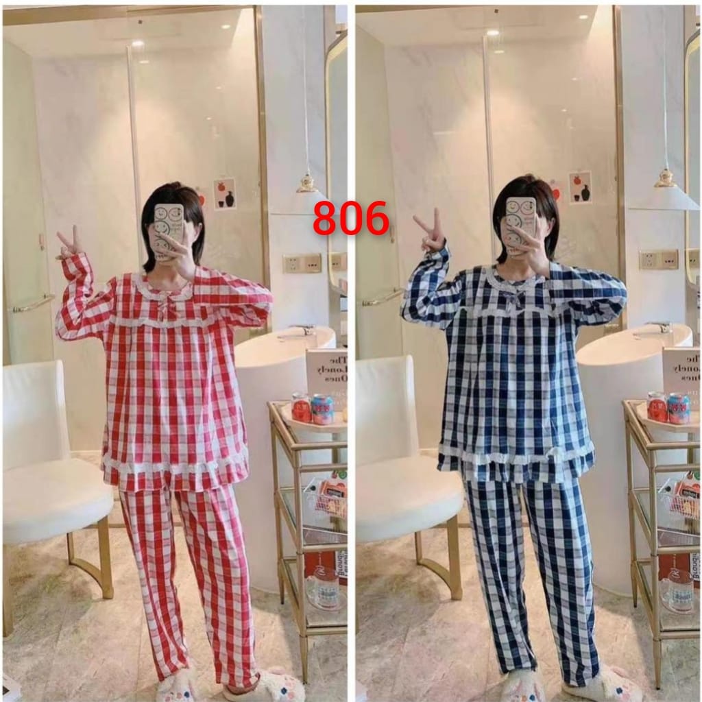 Baju tidur piyama lengan panjang celana panjang bahan spandek import