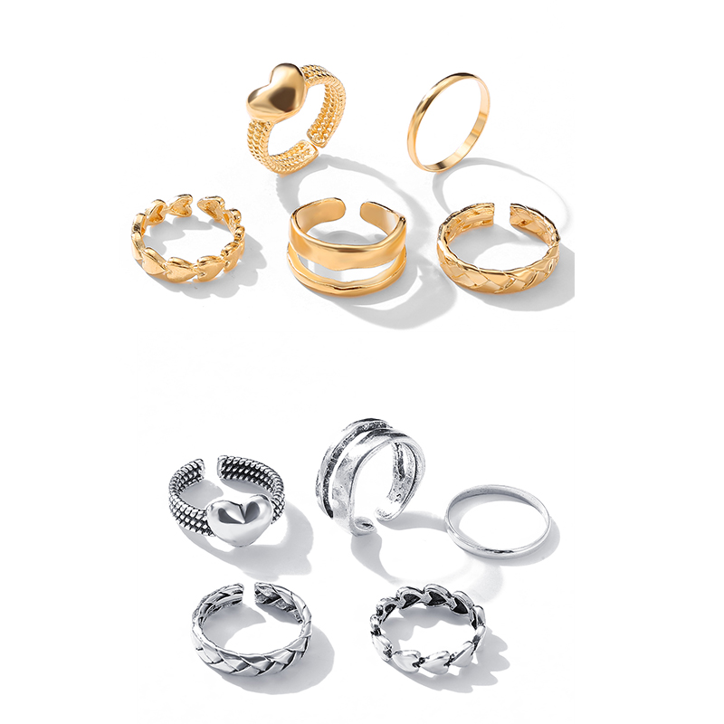 5pcs / Set Cincin Bentuk Hati Adjustable Untuk Wanita