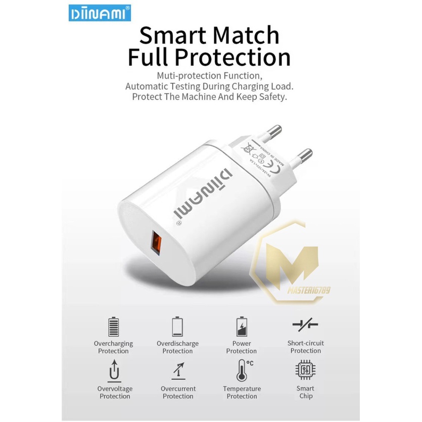 DIINAMI Adaptor Charger DM-Q1 Batok Charger Single Port Quick Charger 18W Qualcomm QC3.0 3A Output - Garansi Original Resmi 1 Tahun MA3389